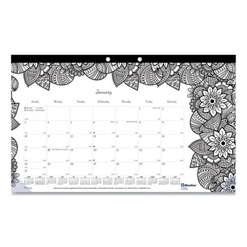 Blueline® Monthly Desk Pad Calendar, Doodleplan Coloring Pages, 17.75 X 10.88, Black Binding, Clear Corners, 12-month (jan-dec): 2022 freeshipping - TVN Wholesale